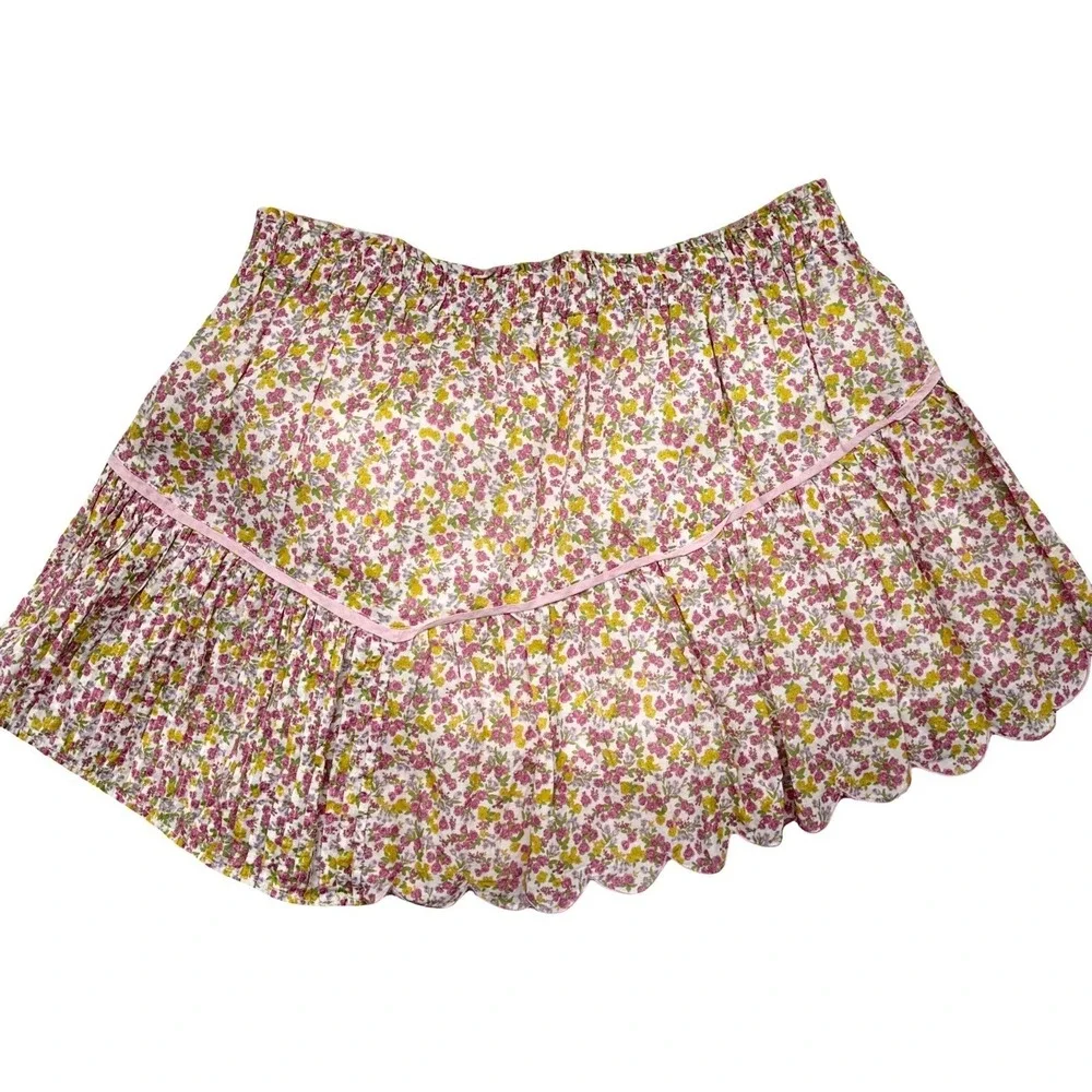 LoveShackFancy Floral Mini Skirt Size L Pink Yellow Cotton Boho Cottagecore - Picture 4 of 7